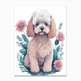 Cute Floral Poodle Dog Painting (7) Canvas Print