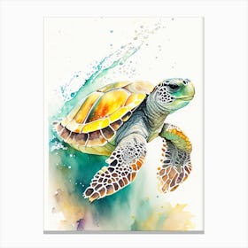 Hawksbill Sea Turtle (Eretmochelys Imbricata), Sea Turtle Storybook Watercolours 1 Canvas Print