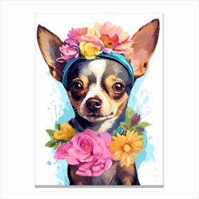 Chihuahua Portrait With A Flower Crown, Matisse Painting Style 1 Canvas Print