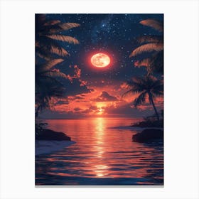 Full Moon Over The Ocean 7 Canvas Print