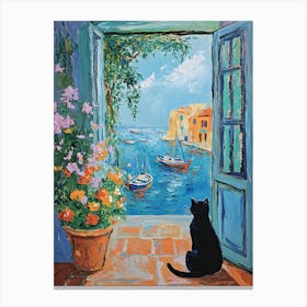Oil Painting Black Cat Loves the Sea 14 Canvas Print
