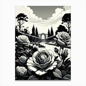 Black and White Roses In The Garden Canvas Print