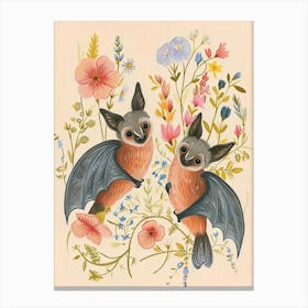 Folksy Floral Animal Drawing Bat 2 Canvas Print
