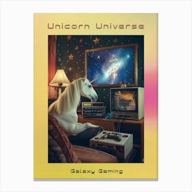 Retro Unicorn In Space Playing Galaxy Video Games 2 Poster Canvas Print