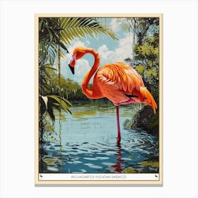 Greater Flamingo Rio Lagartos Yucatan Mexico Tropical Illustration 7 Poster Canvas Print