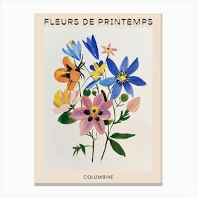 Spring Floral French Poster  Columbine 4 Canvas Print