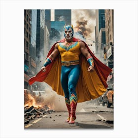 The Colossal Mexican Wrestler Wrecks Urban Streets Canvas Print