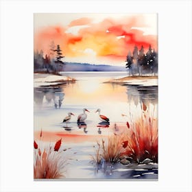 Swans On The Lake . 2 Canvas Print