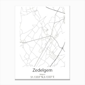 Zedelgem,Belgium Minimalist Map Canvas Print