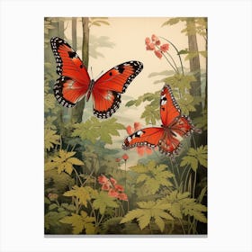 Butterflies In The Woodland Japanese Style Painting 3 Canvas Print