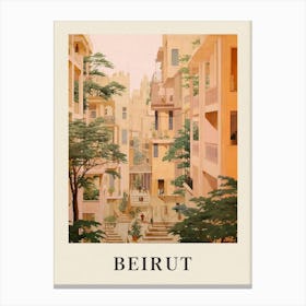 Beirut Lebanon 2 Vintage Pink Travel Illustration Poster Canvas Print