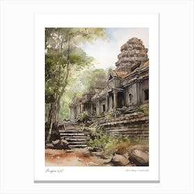 Angkor Wat Cambodia 3 Watercolour Travel Poster Canvas Print