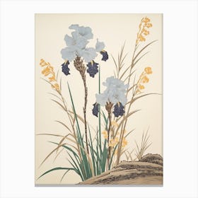 Ayame Japanese Iris 3 Vintage Botanical Woodblock Canvas Print