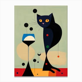 Black Cat With Wine Glass Canvas Print