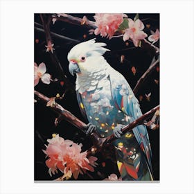 cosmic geometric cockatoo in a tree surrounded by flowers 1 Canvas Print