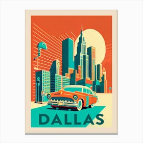 Dallas Retro Orange Travel Poster Canvas Print