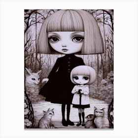 Big Eye Girls In The Woods Pets Canvas Print