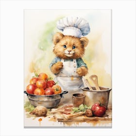 Cooking Watercolour Lion Art Painting 5 Canvas Print