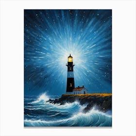 Lighthouse In The Storm Vincent Van Gogh Painting Style Illustration (30) Canvas Print