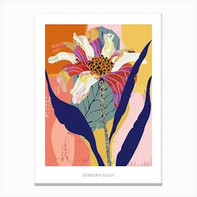 Colourful Flower Illustration Poster Gerbera Daisy 4 Canvas Print