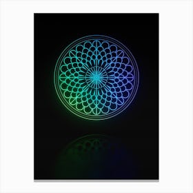 Neon Blue and Green Abstract Geometric Glyph on Black n.0212 Canvas Print