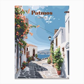 Patmos Greece Island Digital Travel Illustration Canvas Print