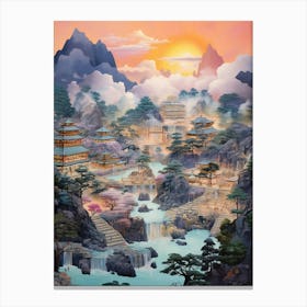 Mountains And Hot Springs Japanese Style Illustration 15 Canvas Print