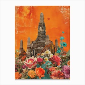 Bangkok   Floral Retro Collage Style 1 Canvas Print