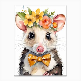 Baby Opossum Flower Crown Bowties Woodland Animal Nursery Decor (22) Result Canvas Print