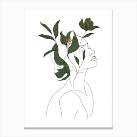 Woman Portrait Monoline Minimalist Hand Drawing Boho Illustration (9) Canvas Print