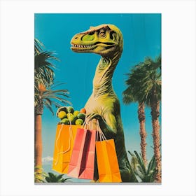 Dinosaur Shopping Retro Collage 2 Canvas Print