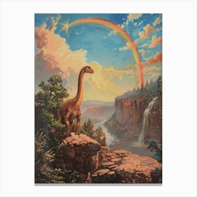 Brachiosaurus In A Picturesque Rainbow Landscape 1 Canvas Print