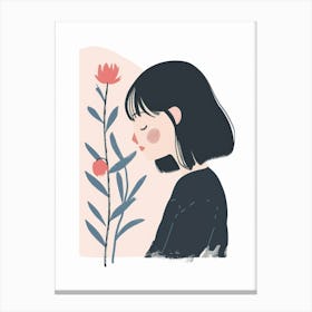 Girl Smelling Flowers Canvas Print