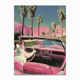 Cat In Pink Car Canvas Print