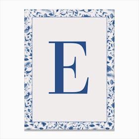 Letter E Monogram Initial Blue Canvas Print