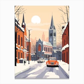 Vintage Winter Travel Illustration Manchester United Kingdom 10 Canvas Print