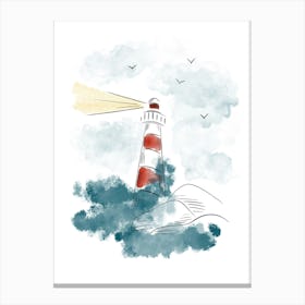 Lighthouse and Waves - Watercolor Canvas Print