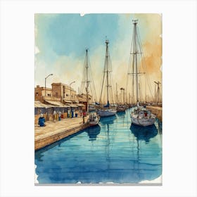 Watercolor Of A Harbor Canvas Print