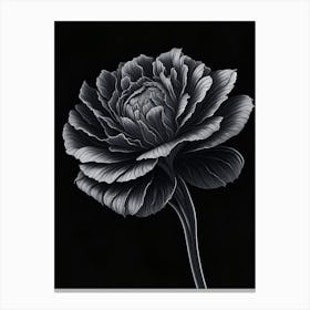 A Carnation In Black White Line Art Vertical Composition 1 Canvas Print