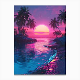 Synthwave Sunset At The Beach 12 Canvas Print