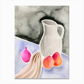 Still Life With A White Carafe - watercolor painting vertical gray kitchen living room Canvas Print