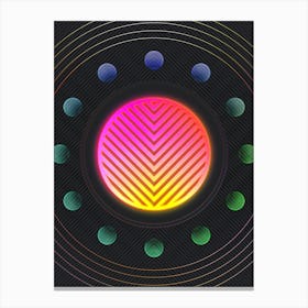 Neon Geometric Glyph in Pink and Yellow Circle Array on Black n.0231 Canvas Print