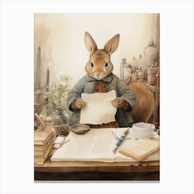 Bunny Writing Rabbit Prints Watercolour 3 Canvas Print