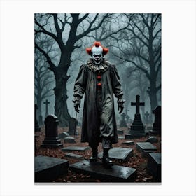 Midnight Laughs in the Cemetery Shadows Freaky Clown In Cemetery Canvas Print