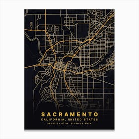 Sacramento California USA Black And Gold Map Toile