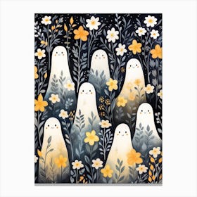 Cute Bedsheet Ghost, Botanical Halloween Watercolour 155 Canvas Print