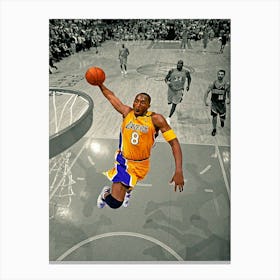 Kobe Bryant Of The Los Angeles Lakers Takes The Ball Up For The Dunk During The Game Against The Sacramento Kings Canvas Print