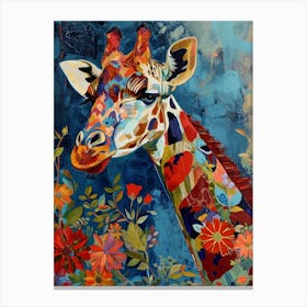 Giraffe With Flowers Painting 1 Canvas Print