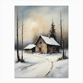 Rustic Winter Oil Painting Vintage Cottage (23) Canvas Print