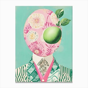 Man With A Green Head - Pink Collage Canvas Print